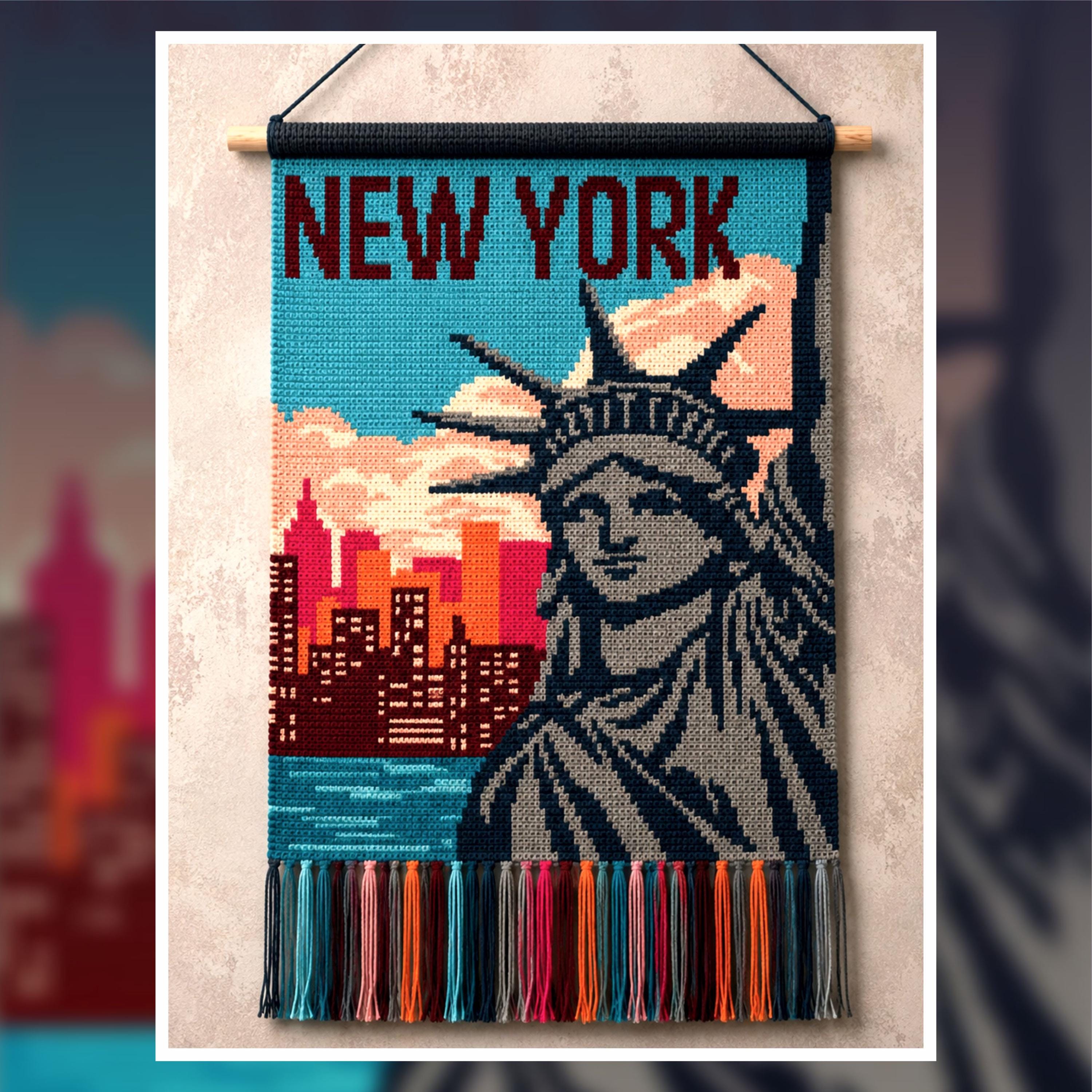 国連　切手コレクション エッセン・ニューヨーク NYC Crochet Tapestry Pattern: Statue of Liberty, Skyline Wall