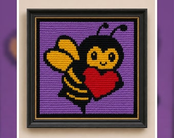 Bee with Heart Crochet Tapestry Pattern: Wall Art (PDF Download)