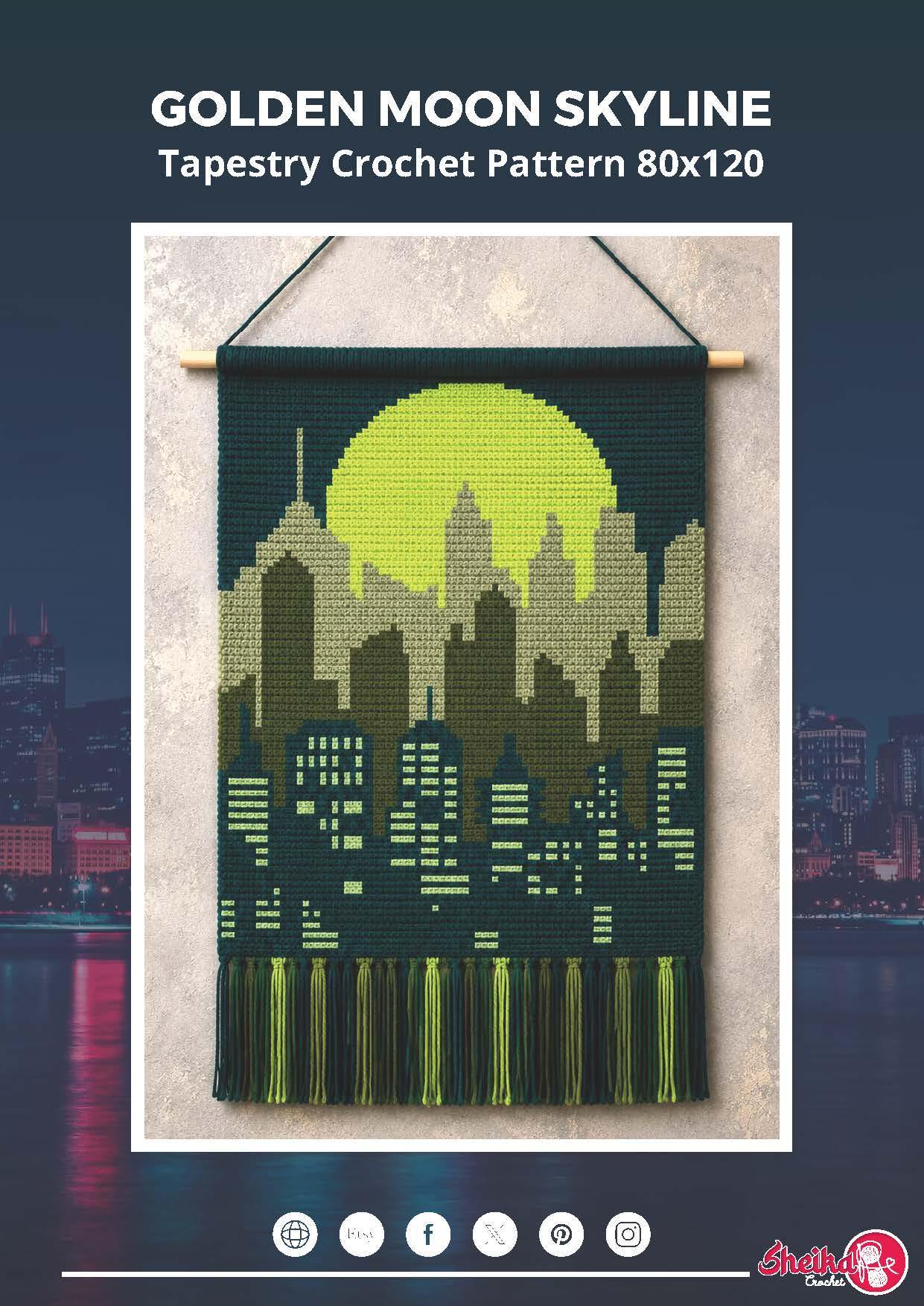 Golden Moon Tapestry Crochet Pattern: Modern Skyline Wall Hanging