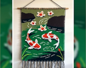 Koi Fish Tapestry Crochet Pattern: Japanese Pond Wall Hanging (PDF Pattern)