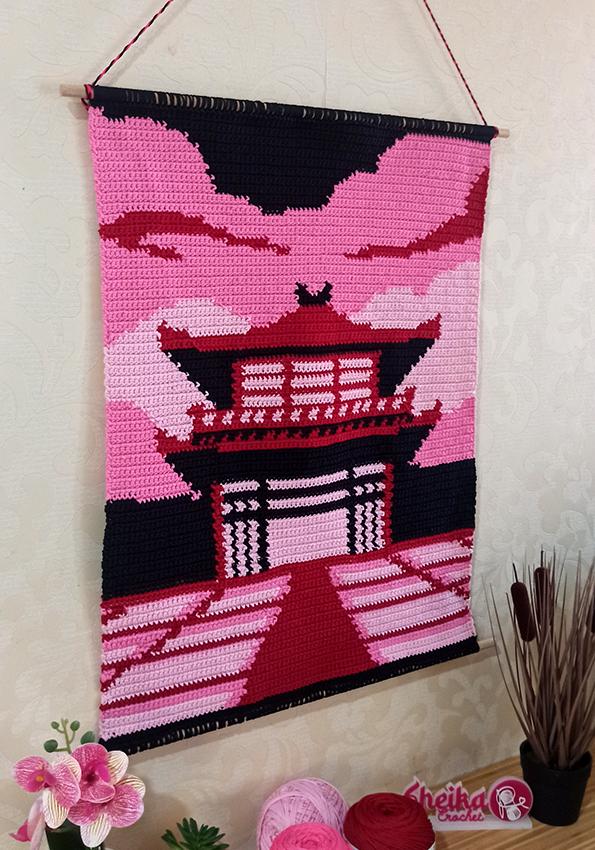 Japanese Pagoda Tapestry Crochet Pattern: Pixel Art Wall Hanging