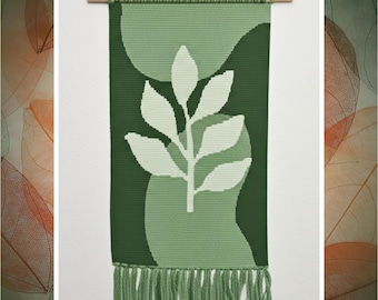 Green Leaf Crochet Tapestry Pattern: Botanical Wall Hanging (80x120 Stitches PDF)