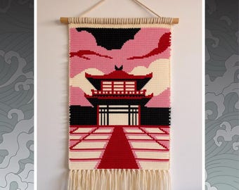 Japanese Pagoda Tapestry Crochet Pattern: Pixel Art Wall Hanging (PDF Download 90x120 Stitches)