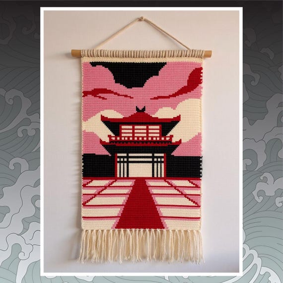Japanese Pagoda Tapestry Crochet Pattern: Pixel Art Wall Hanging