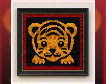 Baby Tiger Tapestry Crochet Pattern: 100x100 Stitches Wall Hanging (Digital PDF Download)