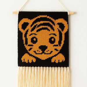 Adorable Tiger Face Tapestry Crochet Pattern 75x75 | Nursery Wall Art PDF
