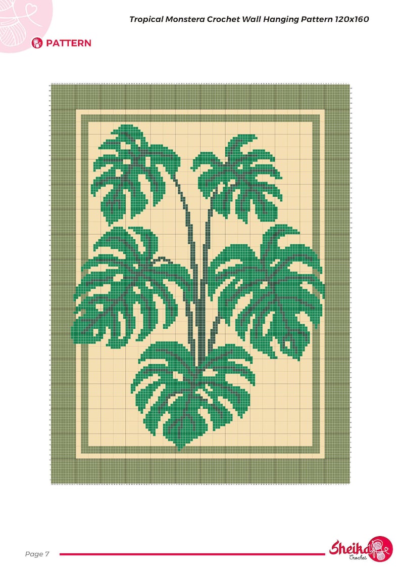 Monstera Crochet Wall Hanging Pattern: Tropical Tapestry PDF (120x160 ...