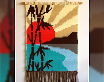 Vibrant Sunset Lake Tapestry Crochet Pattern 60x90 Stitches PDF