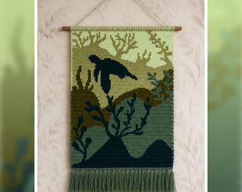 Sea Turtle Tapestry Crochet Pattern: Ocean Wall Hanging (80x120 Stitches PDF)