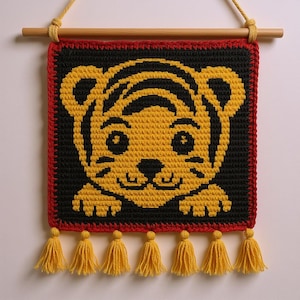 Cute Baby Tiger Tapestry Crochet Pattern 100x100 | Wall Hanging Crochet Pattern – Digital PDF Download
