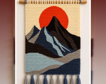 Sunset Peaks Crochet Tapestry Pattern | Mountain Wall Art (120x160 Stitches PDF)