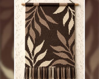 Leaf Tapestry Crochet Pattern: Modern Botanical Wall Hanging (90x120 Stitches PDF)