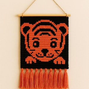 Playful Baby Tiger Crochet Wall Hanging Pattern 50x50 | Tapestry Crochet Pattern PDF