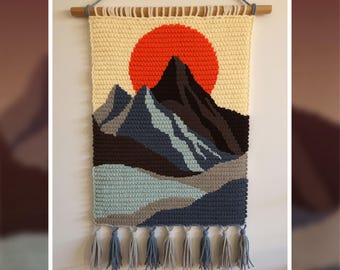 Motif de tapisserie au crochet Sunset Peaks | Décoration murale montagne (PDF 120 x 160 points)