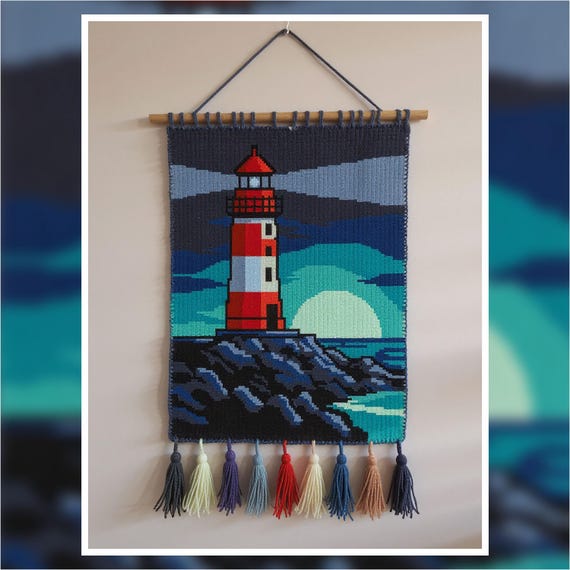 Lighthouse Sunset Crochet Pattern: Coastal Tapestry Wall Hanging (100x150 Stitches PDF)