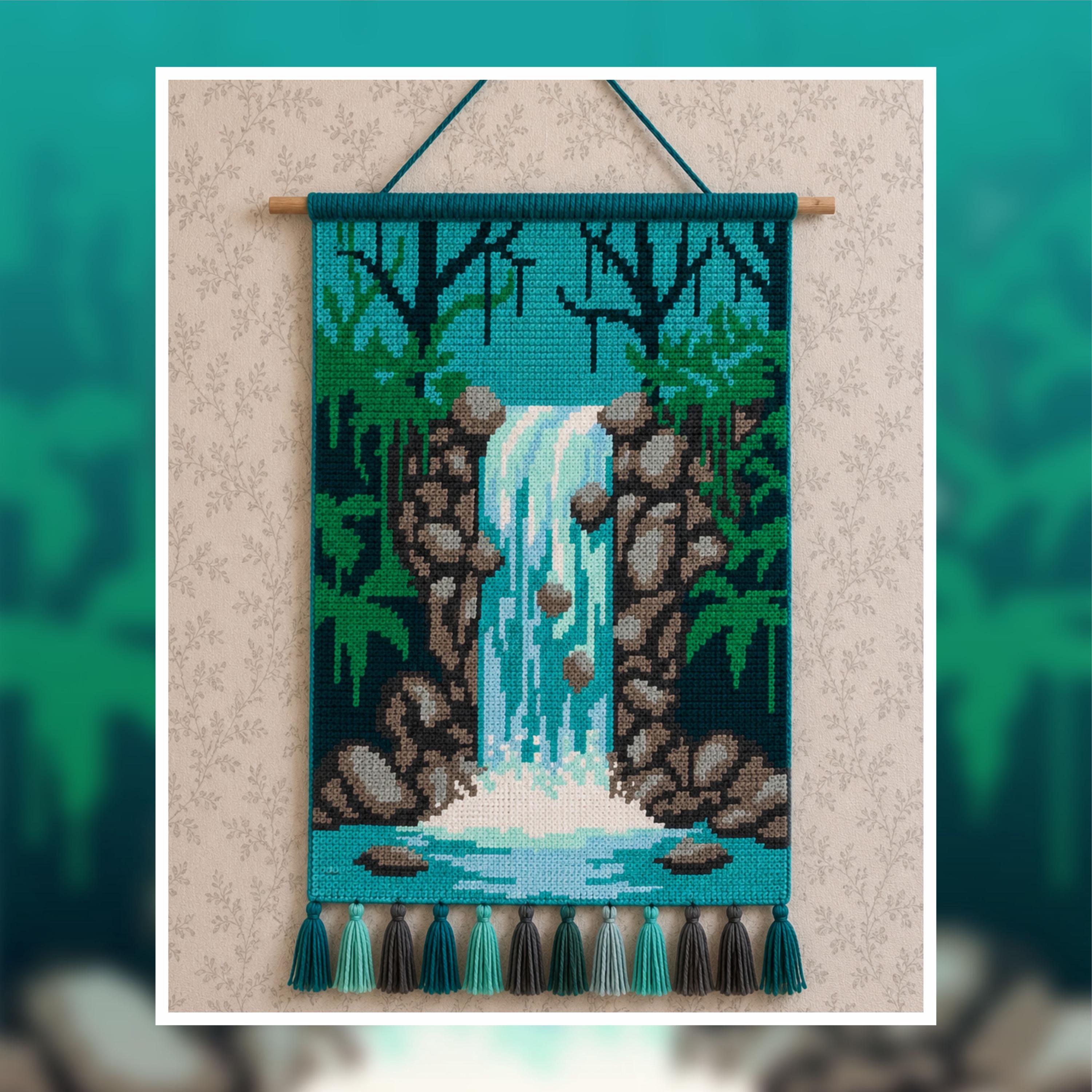 15 Tapestry Crochet Patterns: Our Favorite Wall Art, Bags, and Gifts 6 Waterfall Tapestry Crochet Pattern: Jungle Cascade Wall