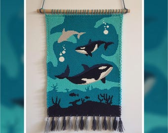 Underwater Orca Tapestry Crochet Pattern: Whale Wall Hanging (120x180 Stitches PDF)