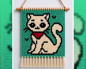 Modèle de tapisserie au crochet Chat : Décoration murale Chaton de dessin animé (Modèle PDF 50x50 points)