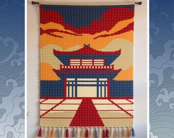 Japanese House Tapestry Crochet Pattern: Home Wall Hanging (PDF Download 120x160 Stitches)