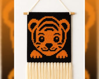 Tiger Face Tapestry Crochet Pattern: Nursery Wall Art (PDF Pattern 75x75 Stitches)