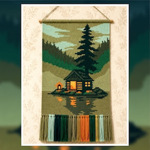 Häkelmuster für einen Wandteppich im Stil einer gemütlichen Seehütte (80 x 120 Maschen) (PDF)
