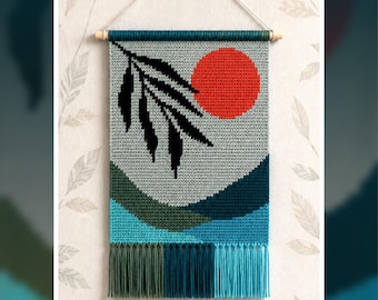 Mountain Sunset Tapestry Crochet Pattern: Boho Wall Hanging (PDF Pattern)