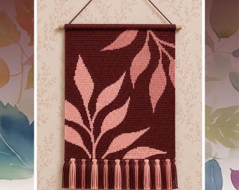 Leaf Tapestry Crochet Pattern: Rustic Brown Botanical Wall Hanging (PDF Pattern 110x160 Stitches)