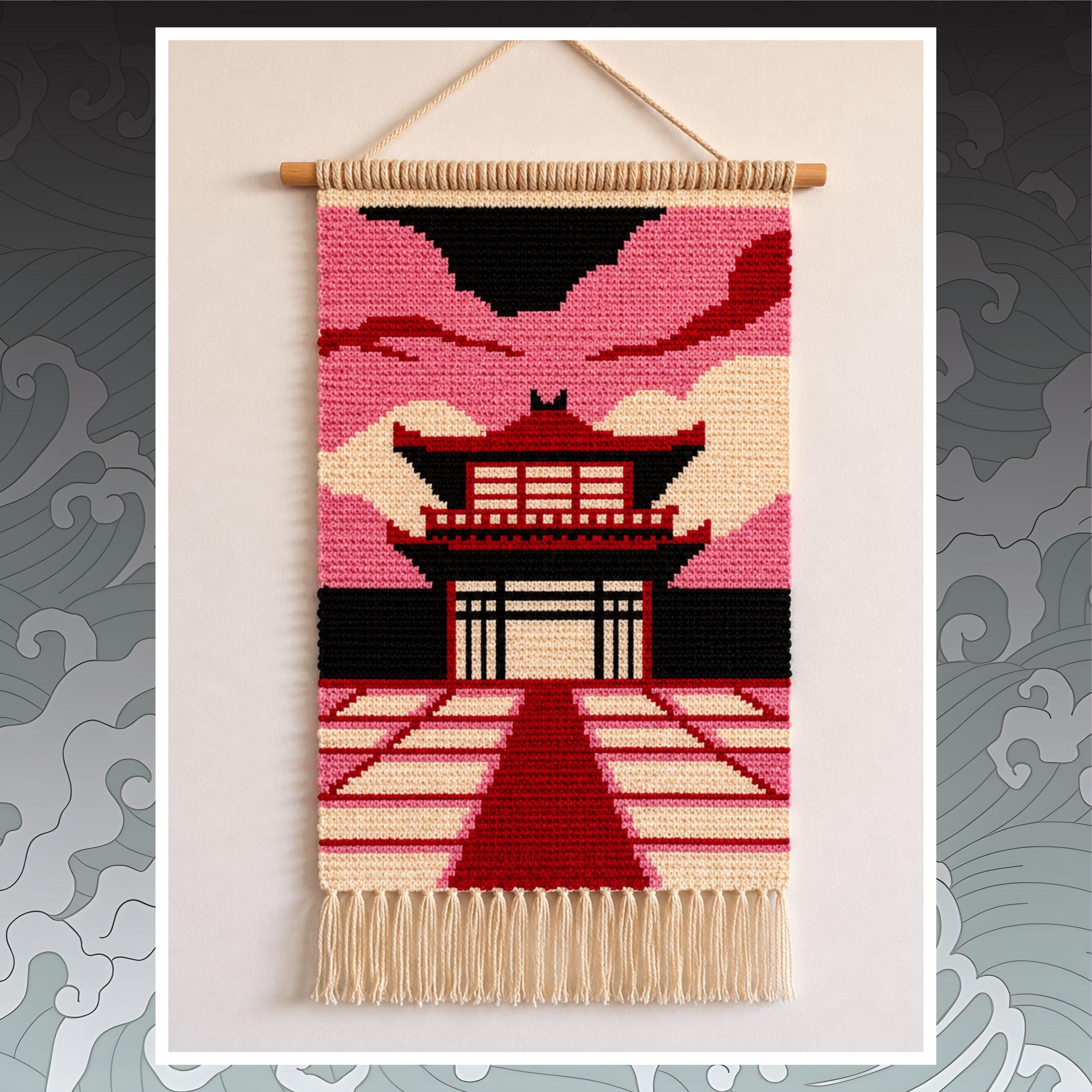 Japanese Pagoda Tapestry Crochet Pattern: Pixel Art Wall Hanging