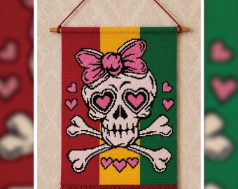 Love Skull Tapestry Crochet Pattern: Punk Gothic Wall Art (PDF