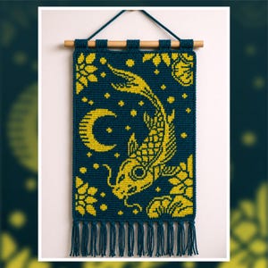 Mystic Koi Moon Night Tapestry-haakpatroon 120 x 180 steken