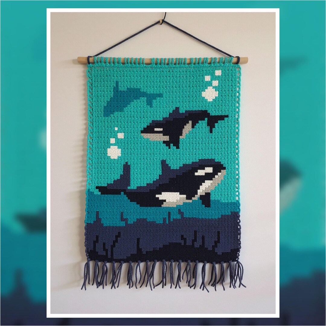 Orca Whale Tapestry Crochet Pattern: Sea Life Wall Hanging (60x90 ...