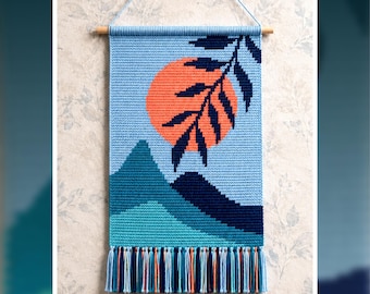 Sunset Mountain Tapestry Crochet Pattern: Modern Botanical Wall Hanging (PDF)