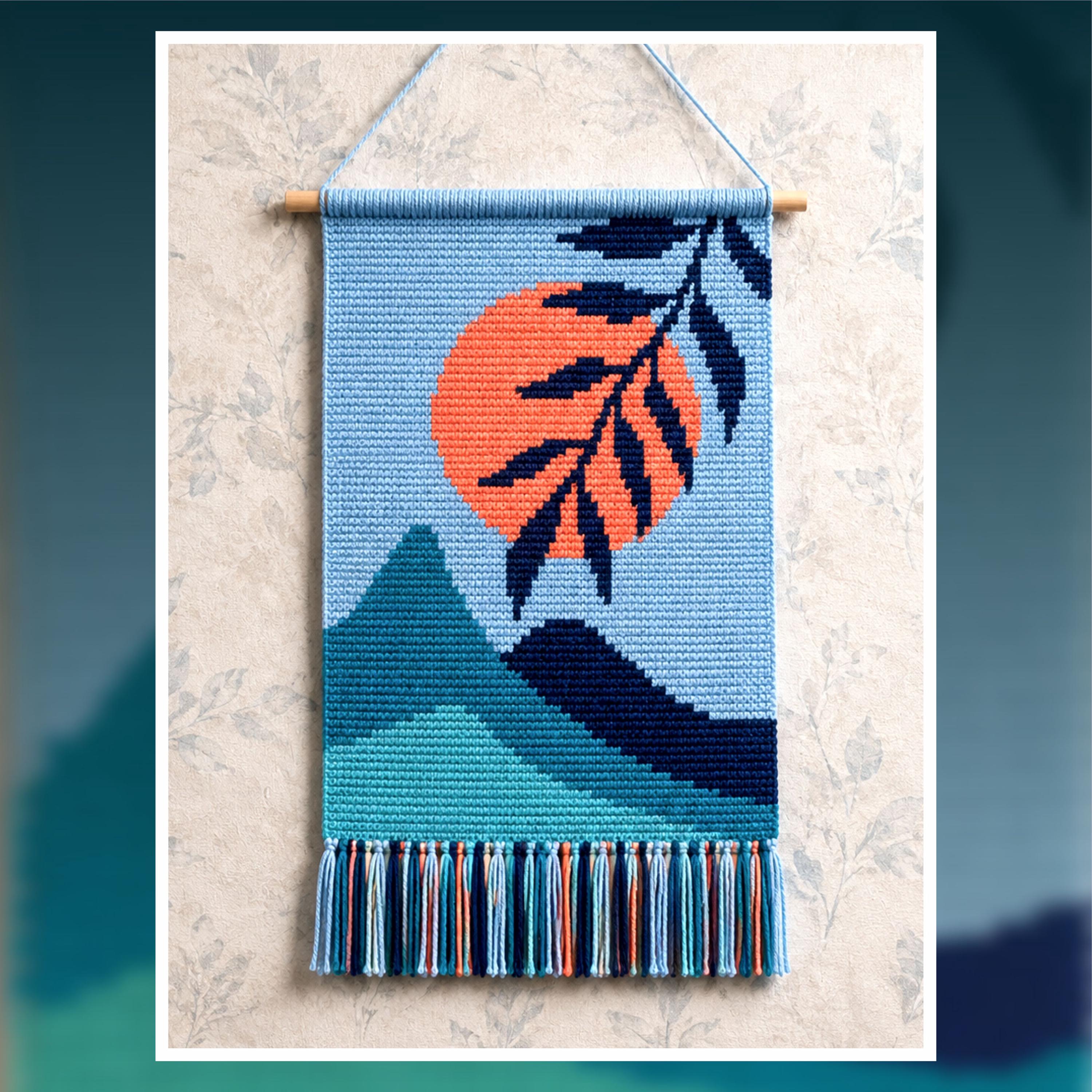Sunset Mountain Tapestry Crochet Pattern: Modern Botanical Wall