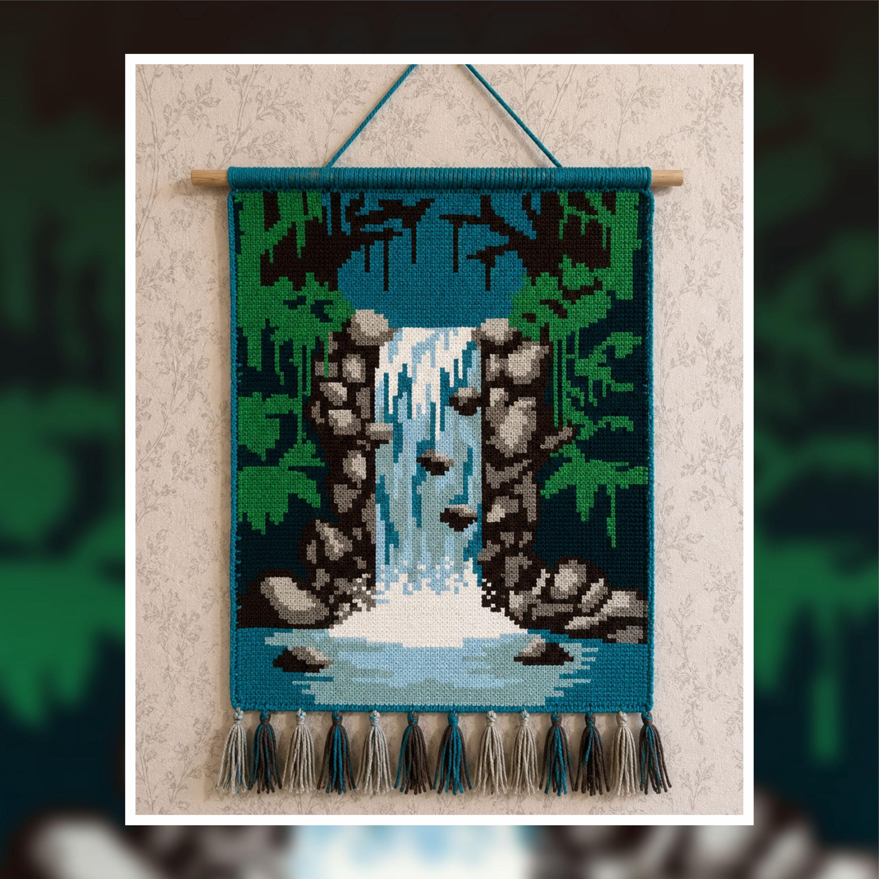30 Pixel Crochet Patterns for Bold Colorwork, Blankets, Bags, and Amigurumi 16 Crochet Waterfall Tapestry Pattern: Jungle Cascade Pixel