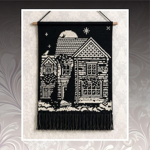Moonlit Cottage Crochet Tapestry Pattern: Cozy Night Wall Art (PDF Download 120x150 Stitches)