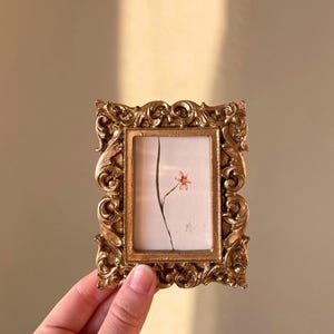 Handmade Floral Print Vintage Gift, Mini Gold Frame, Small Floral Art, Mother&#39;s Day Gift