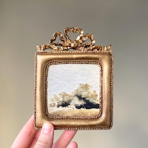 Mini Gold Frame Landscape Print, Miniature Vintage Gold Frame Watercolor Landscape Print, Mother&#39;s Day Gift, Small Elegant Home Decor