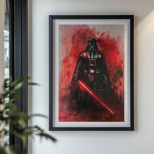 Darth Vader Wand Kunst Druck Star Wars Inspiriert Sith Lord Poster Rote Lichtschwert Dunkle Seite Dekor Sci Fi Geschenk für Ihn Film Zimmer Home Kunstwerk