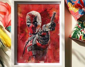 Deadpool Comic Art Print: vet rood cadeau fan superheld