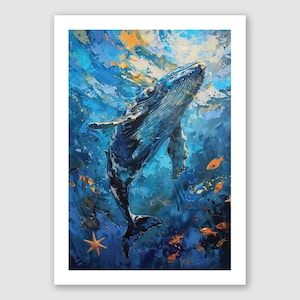 Whale's Ascent Ocean Wall Art Print Deep Sea Humpback Whale Painting Marine Wildlife Artwork Physical Unframed Nautical Nature Decor