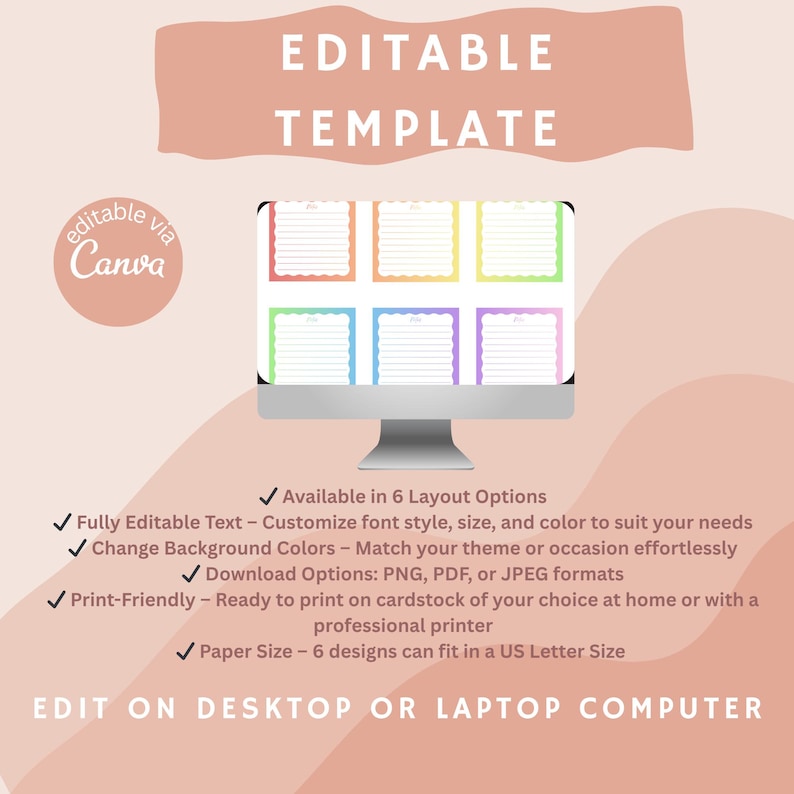 Printable Editable Notepad 3x3 Canva Template Sticky Notes Instant ...