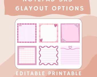 Printable Editable Notepad 3x3 Canva Template Sticky Notes Instant Download Cute Pastel Pink To Do List Office Planner Journal PDF