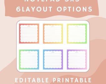 Printable Editable Notepad 3x3 Canva Template Sticky Notes Instant Download Cute Minimalist Rainbow To Do List Office Planner Journal PDF