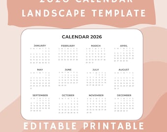 Bewerkbare jaarkalender 2026 2026 Afdrukbare kalender voor 2026 direct downloaden