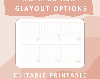 Plantilla de bloc de notas editable e imprimible de Canva de 3x3, notas adhesivas, descarga instantánea, linda lista de tareas minimalista, planificador de oficina, diario personalizado.
