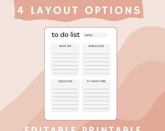Editable To Do List Printable Planner Daily To Do List US Letter Size A4 Size Instant Download Daily Planner