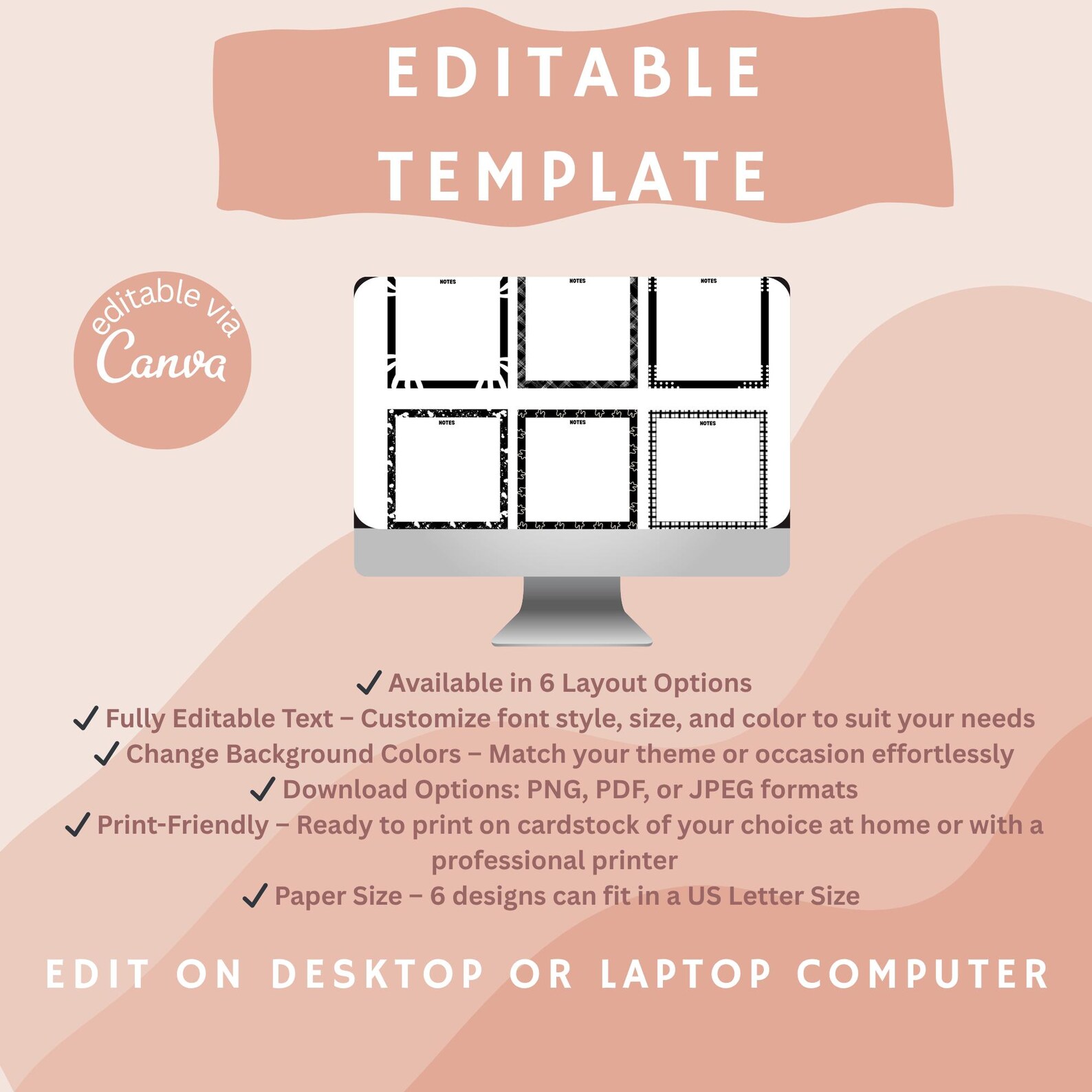 Printable Editable Notepad 3x3 Canva Template Personalized Sticky Notes ...