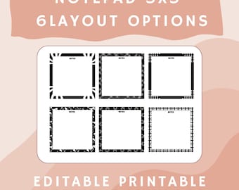 Plantilla de Canva para bloc de notas editable e imprimible de 3x3, notas adhesivas personalizadas, descarga instantánea, lista de tareas en blanco y negro, planificador de oficina, diario en PDF.