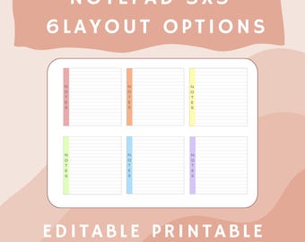 Plantilla de bloc de notas editable e imprimible de Canva de 3x3, notas adhesivas, descarga instantánea, lista de tareas con un arcoíris minimalista, planificador de oficina, diario en PDF.