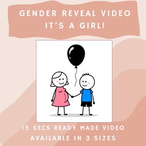 Gender Reveal Video Its A Girl Digital 15 Second Pregnancy Announcement Baby Shower Clip 3 Sizes Instant Download